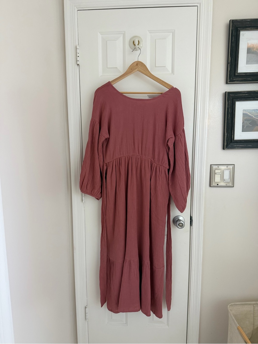 Women's Mauve Long Sleeve Tiered Midi Dress